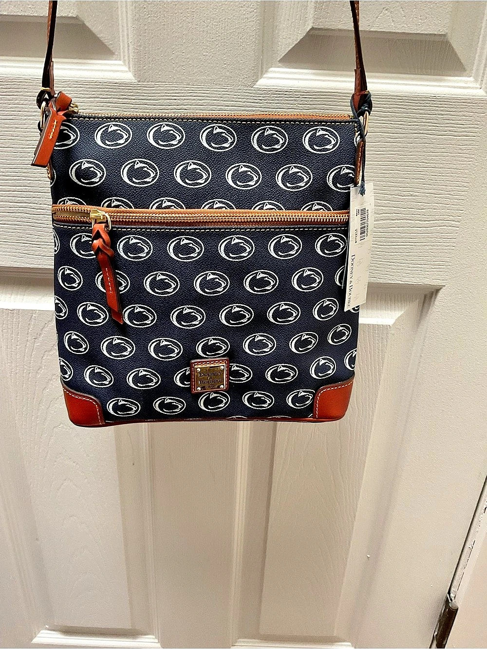 Dooney & Bourke Penn State Crossbody Navy with Brown Leather Trim NWT